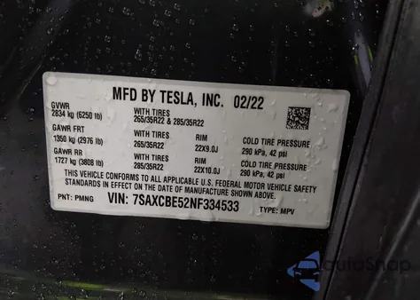 2022 Tesla Model X Dual Motor All-Wheel Drive z USA, uszkodzony, nr VIN 7SAXCBE52NF334533